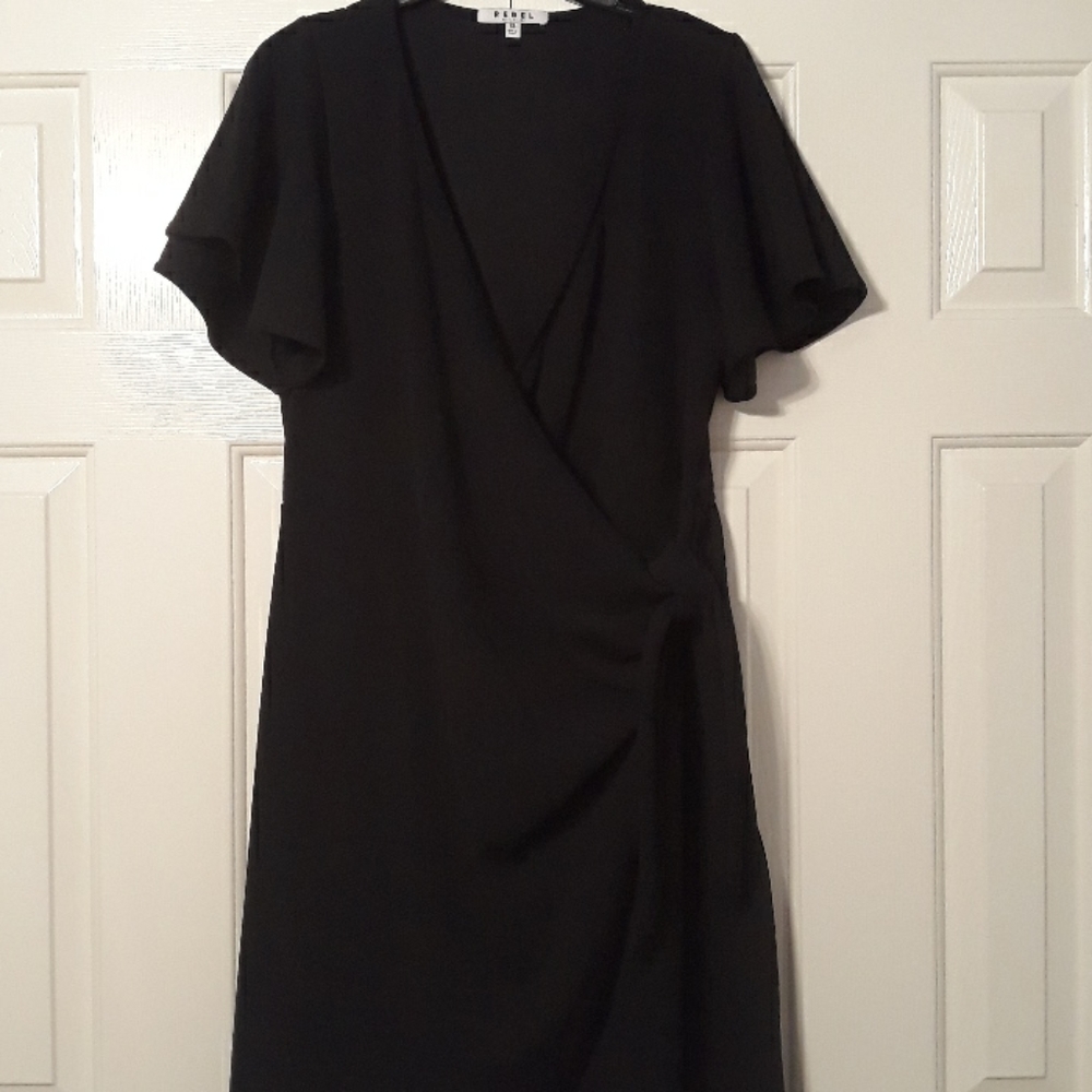Black Flutter Sleeve Crepe Wrap Dress
